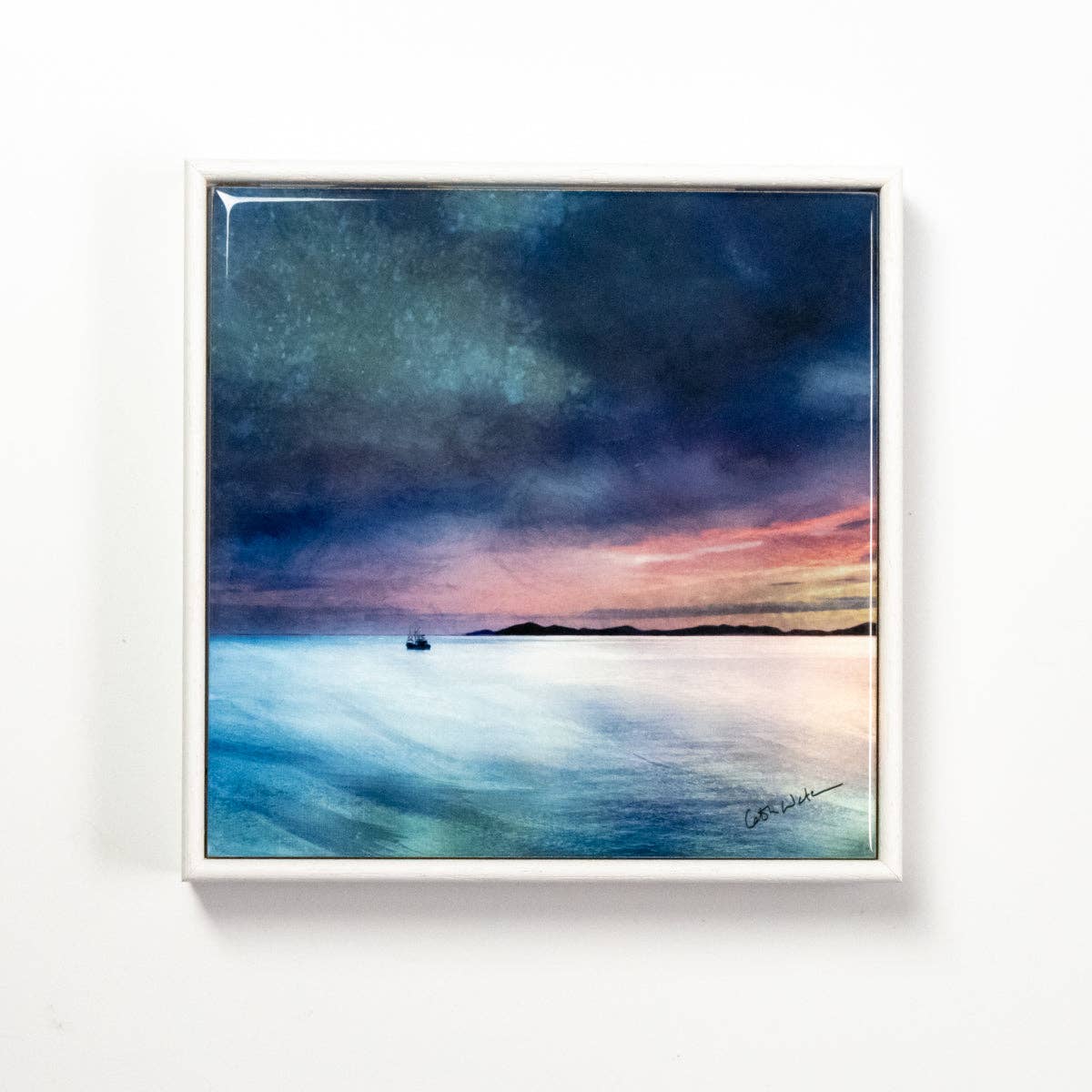 Fishing the Little Minch Wood Framed ceramic art print