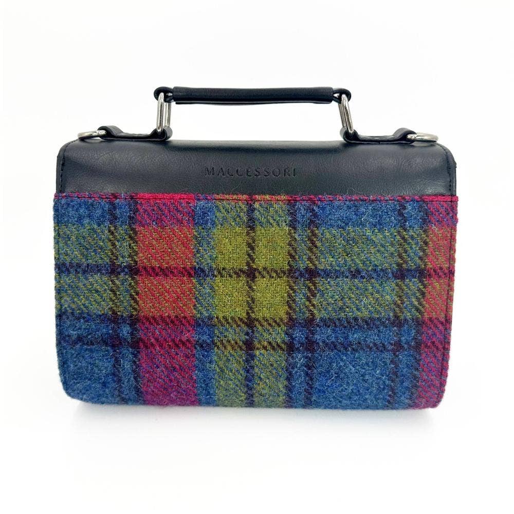 Harris Tweed Ladies Mini Day Satchel Bag Blue/Pink Check