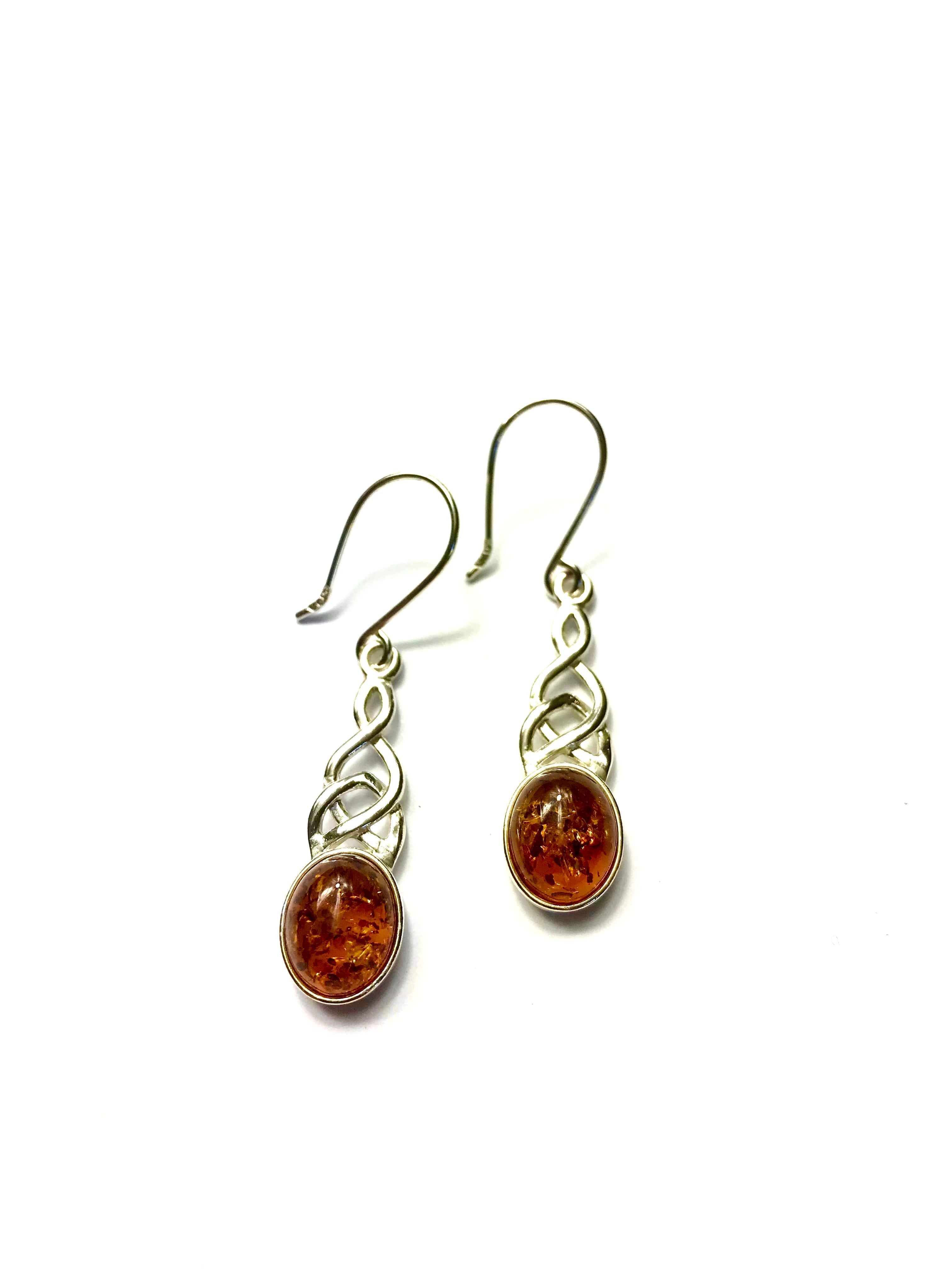 Amber Celtic Drop Earrings Large - The Nancy Smillie Shop - Art, Jewellery & Designer Gifts Glasgow