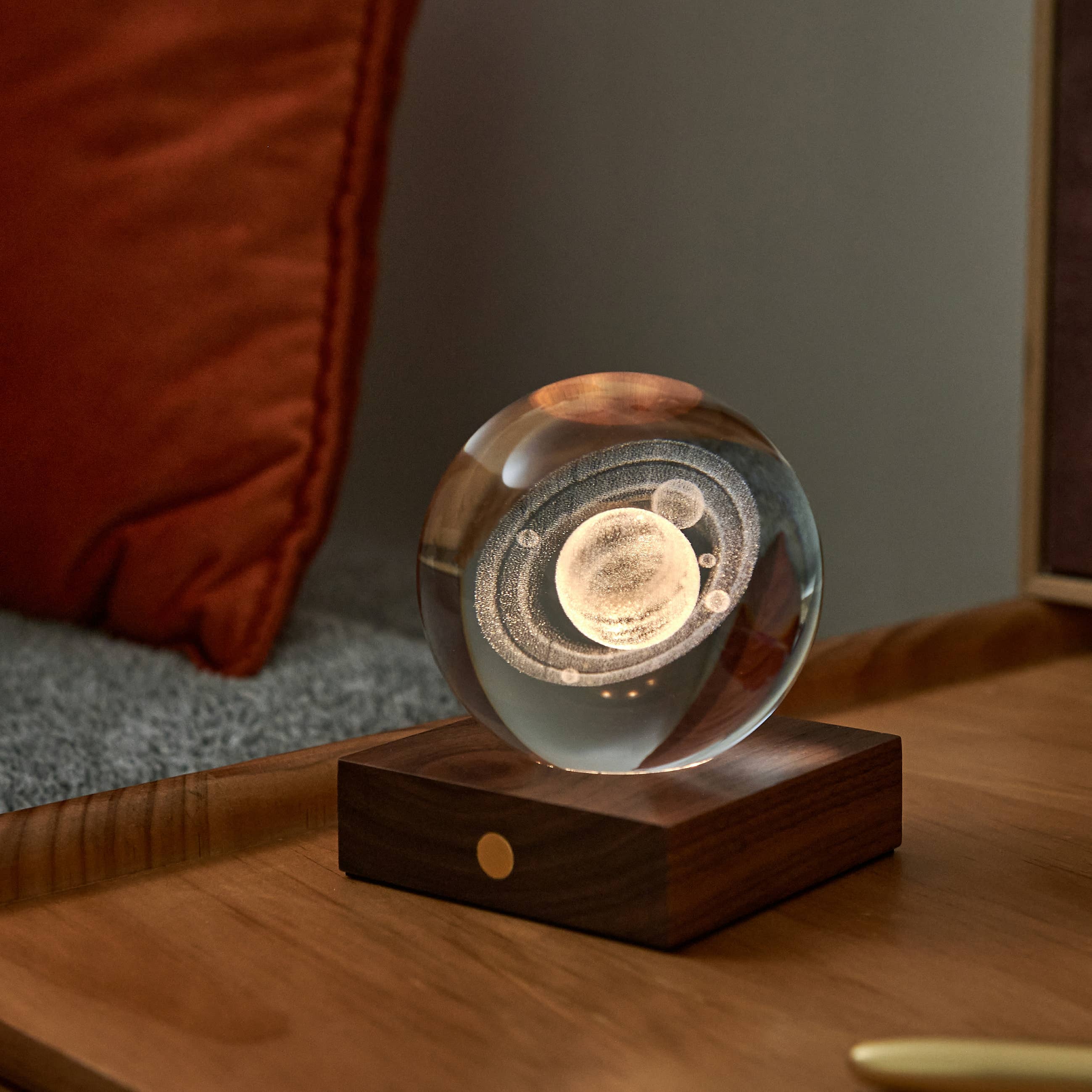 Amber Crystal Light Rain Cloud with illuminated solar system globe