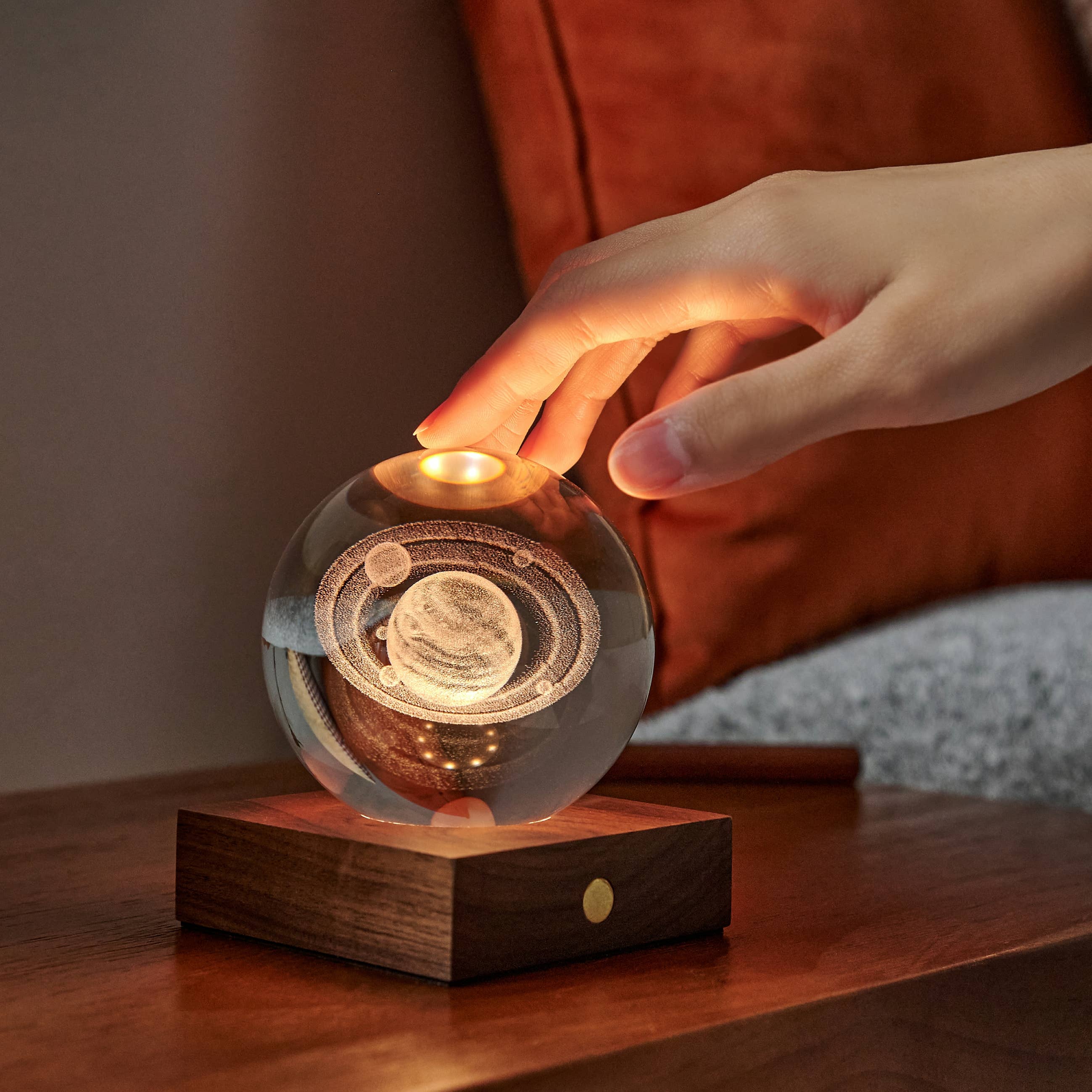 Amber Crystal Light: illuminated solar system glass sphere