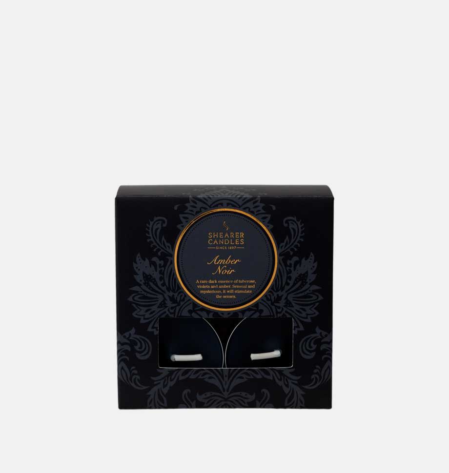 Amber Noir Tealights by Shearer Candles in ornate black box