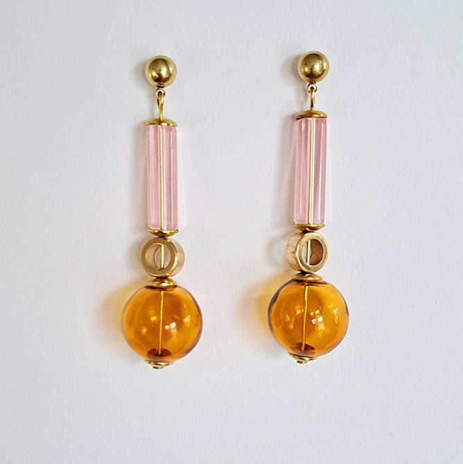 Amber/Pink Bubble Earrings - Jewellery - Scotland