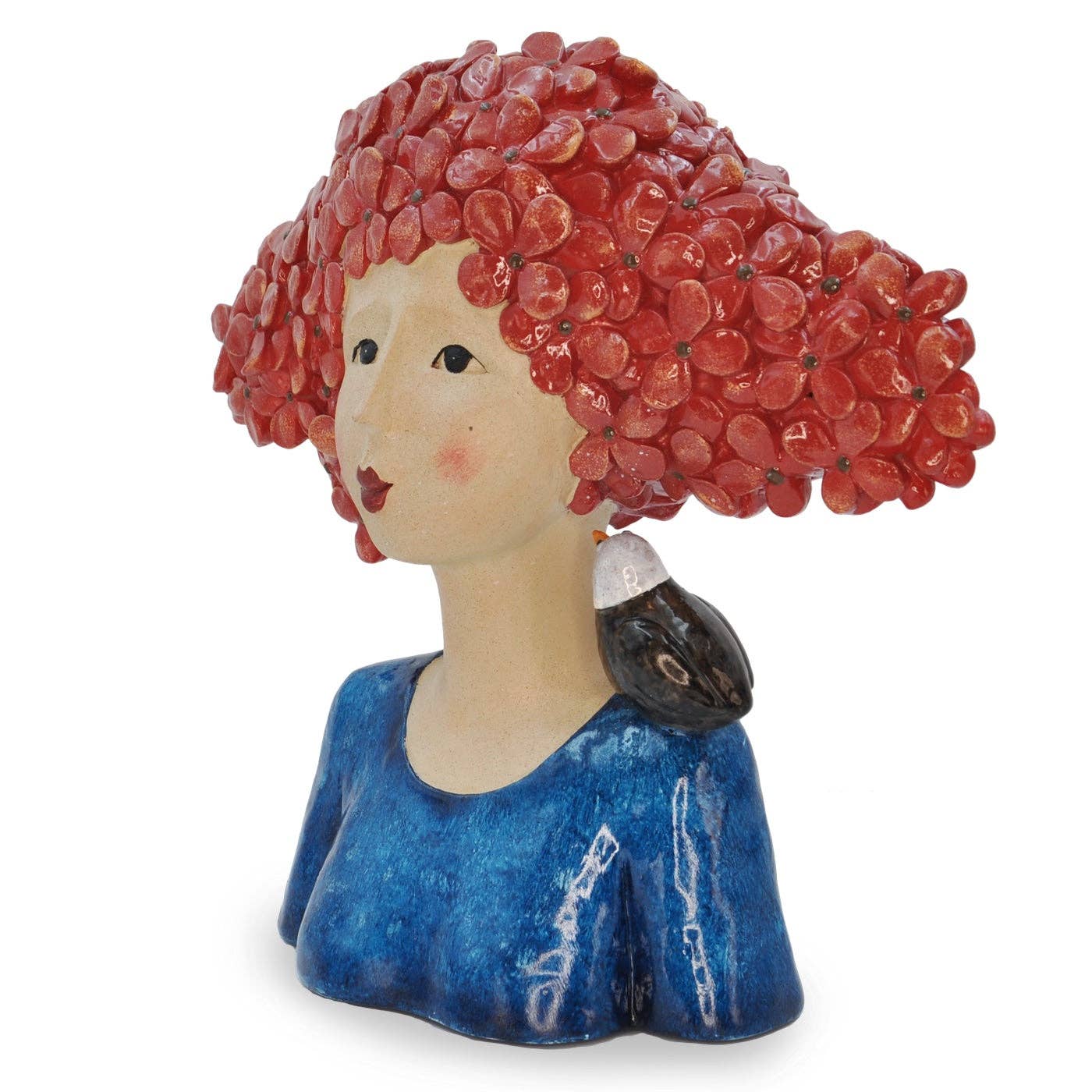 Amelie red-haired lady ceramic figurine with bird on shoulder