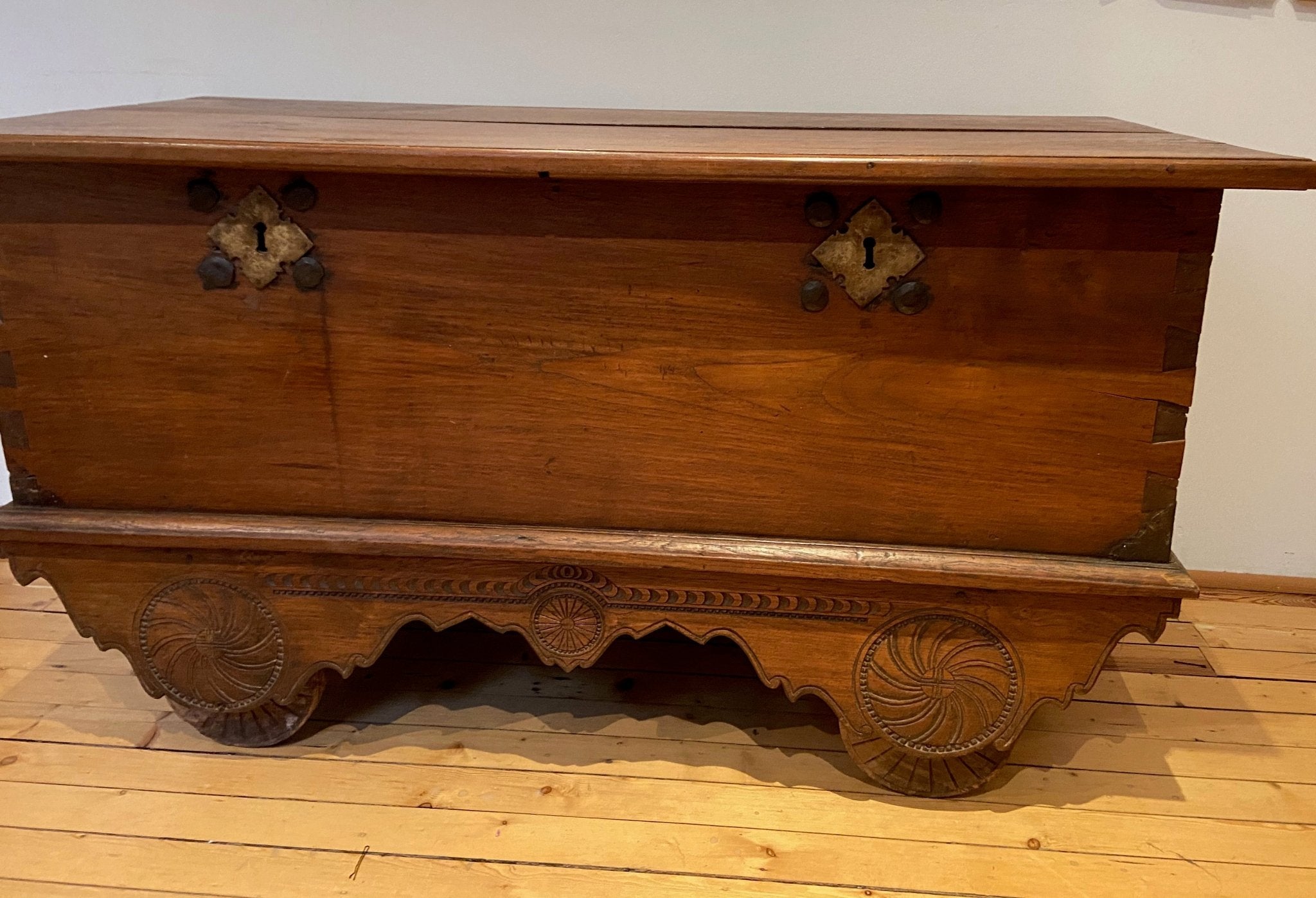 Antique Indonesian Marriage Chest or Trunk on Wheels - The Nancy Smillie Shop - Art, Jewellery & Designer Gifts Glasgow