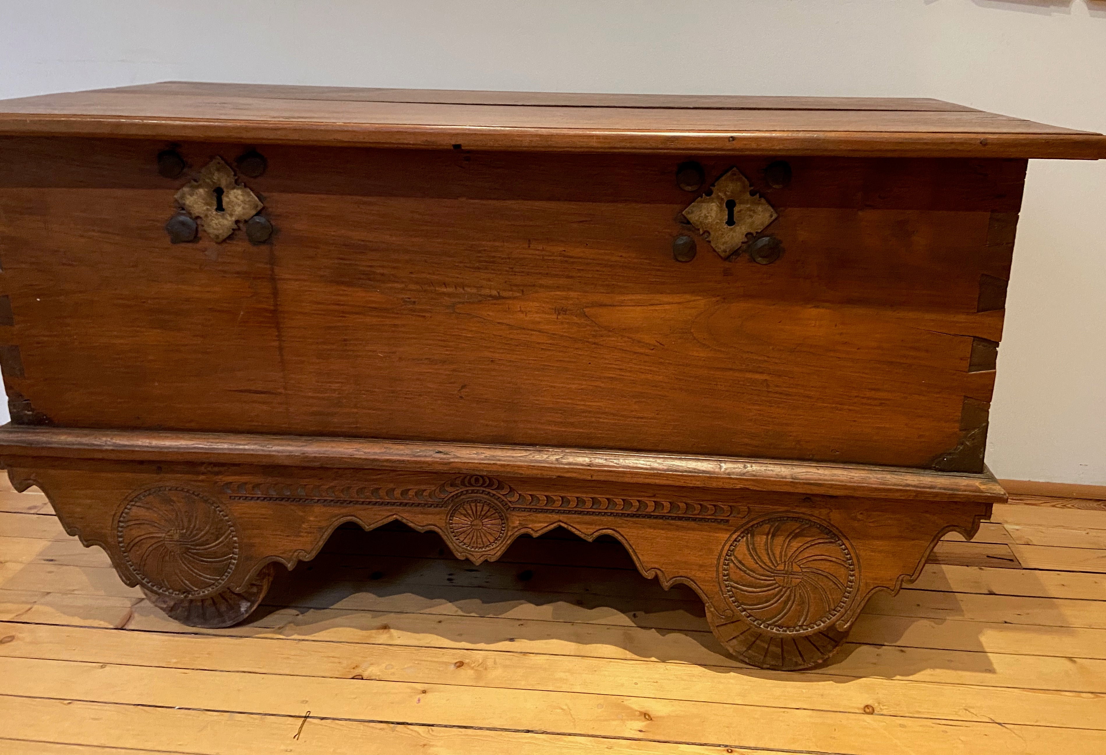 Antique Indonesian Marriage Chest or Trunk on Wheels - The Nancy Smillie Shop - Art, Jewellery & Designer Gifts Glasgow
