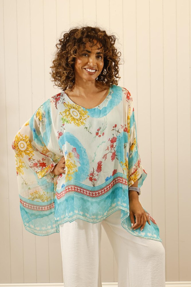 Aqua Silk Oriental Top - Clothing - Scotland