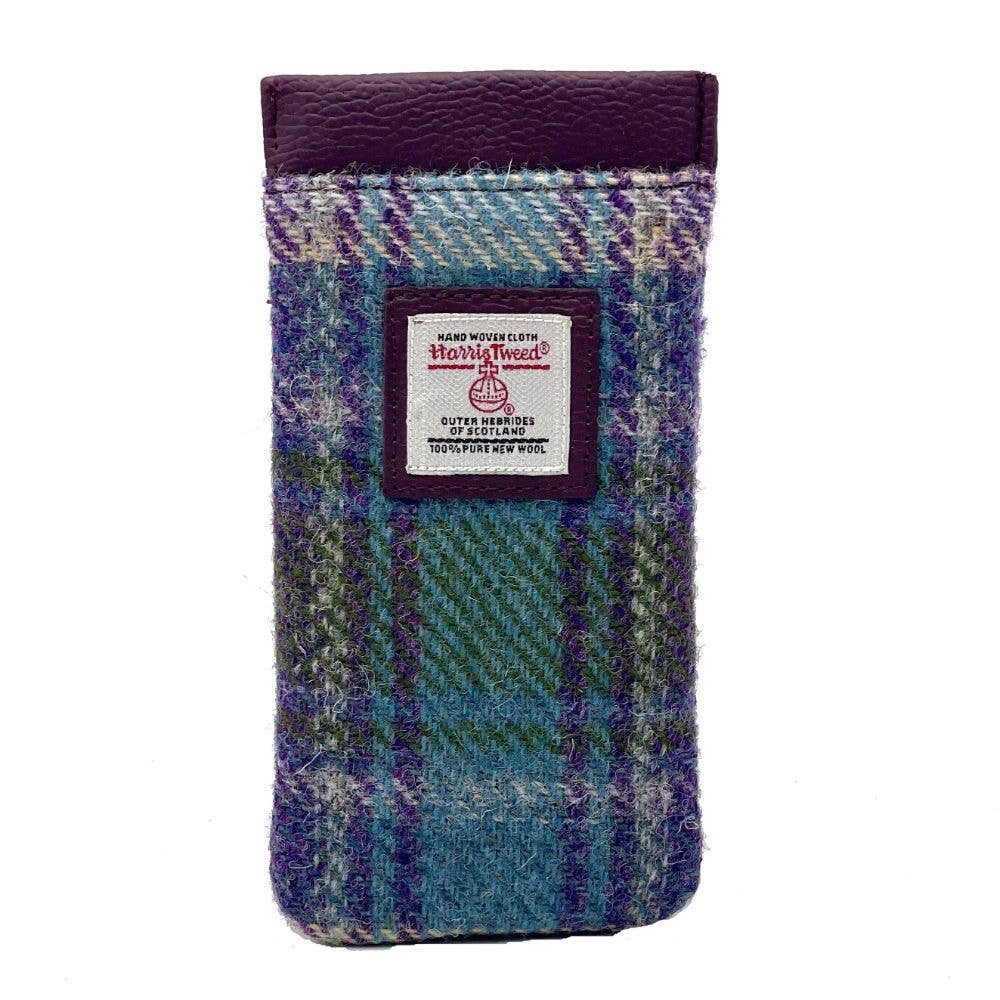 Harris Tweed Glasses Sleeve Green Purple Plaid