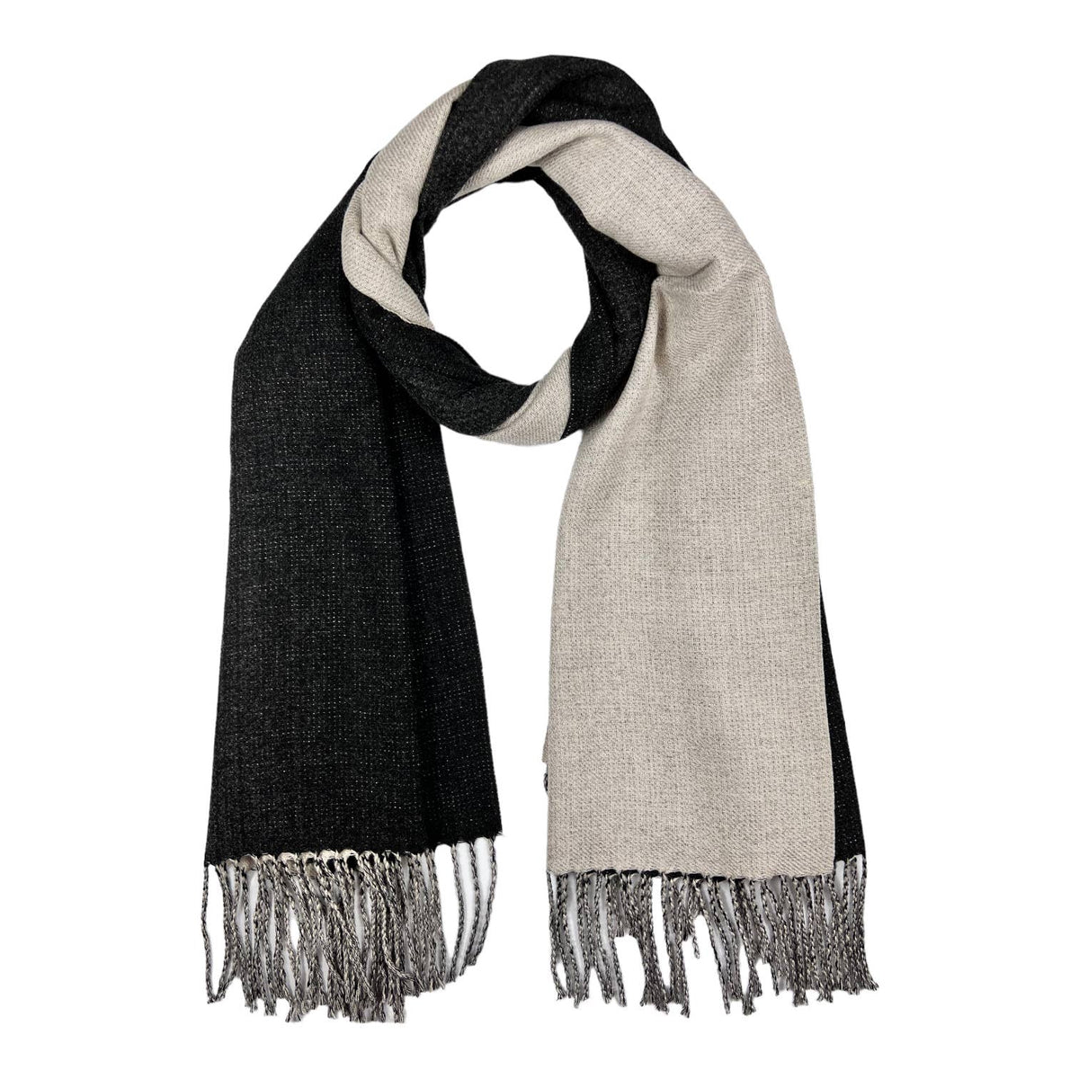 Reversible two tone coloured plain cashmere blend scarf: S
