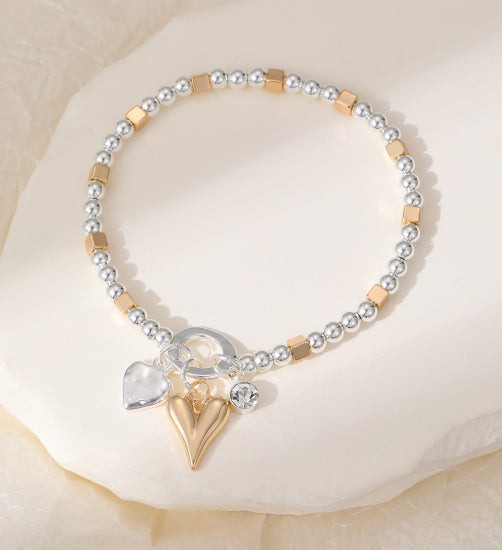 Silver and Gold Heart Bracelet