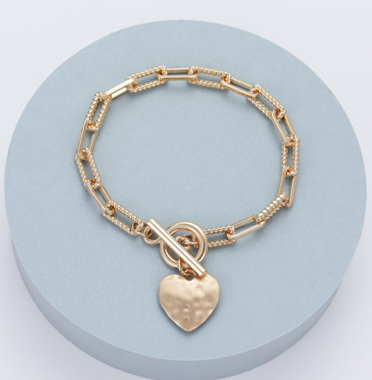 Gold T-Bar Heart Bracelet