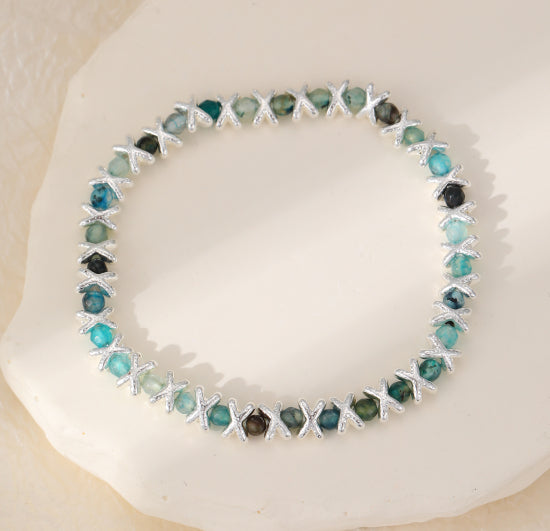 Silver Blue Bead X Bracelet