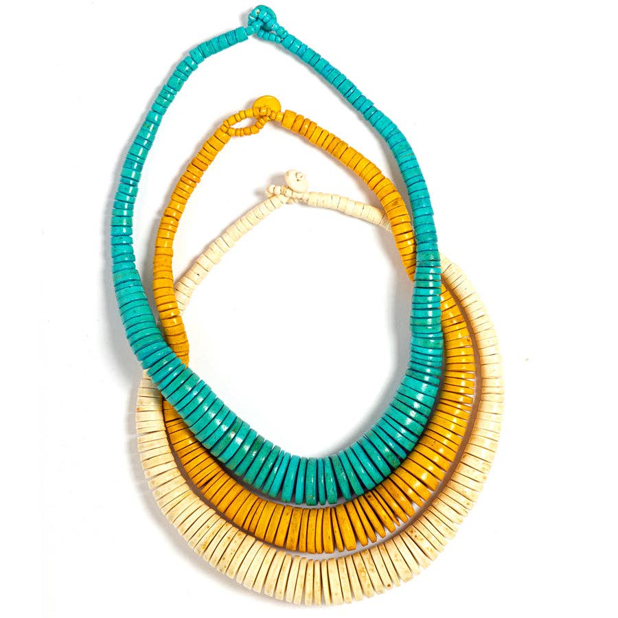 NK601 Graduated Coco Disc Necklaces: Turquoise-blue