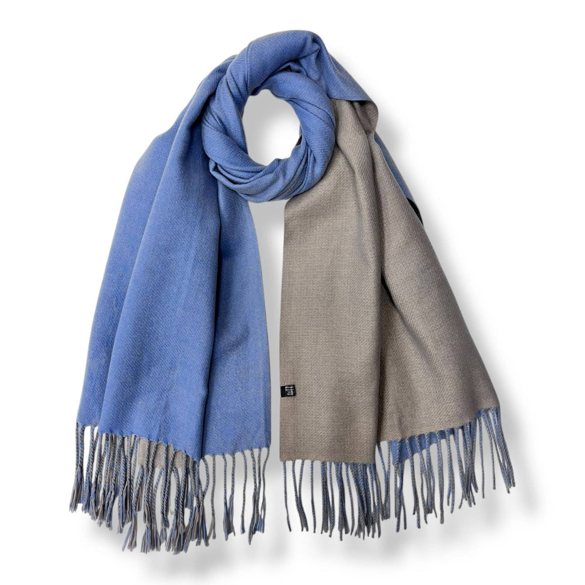 Reversible two tone coloured plain cashmere blend scarf: S