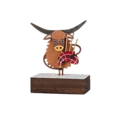 Bagpiping Coo On Block - The Nancy Smillie Shop - Art, Jewellery & Designer Gifts Glasgow