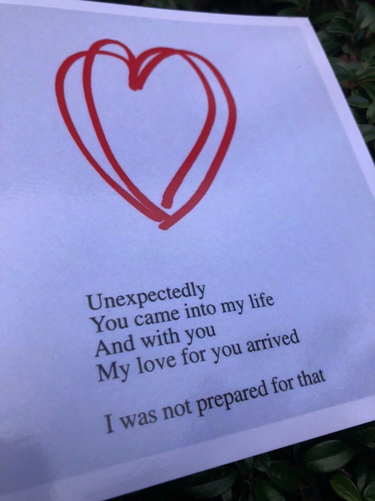 Basia Palka Poem Card with red outlined heart and black text