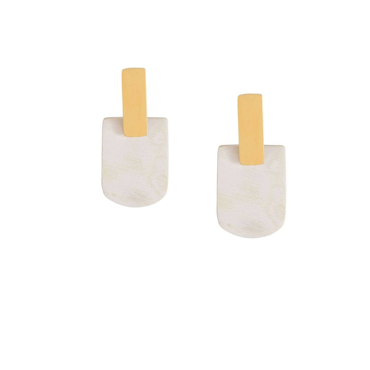 White Horn & Gold Plate oblong shaped Drop Earrings