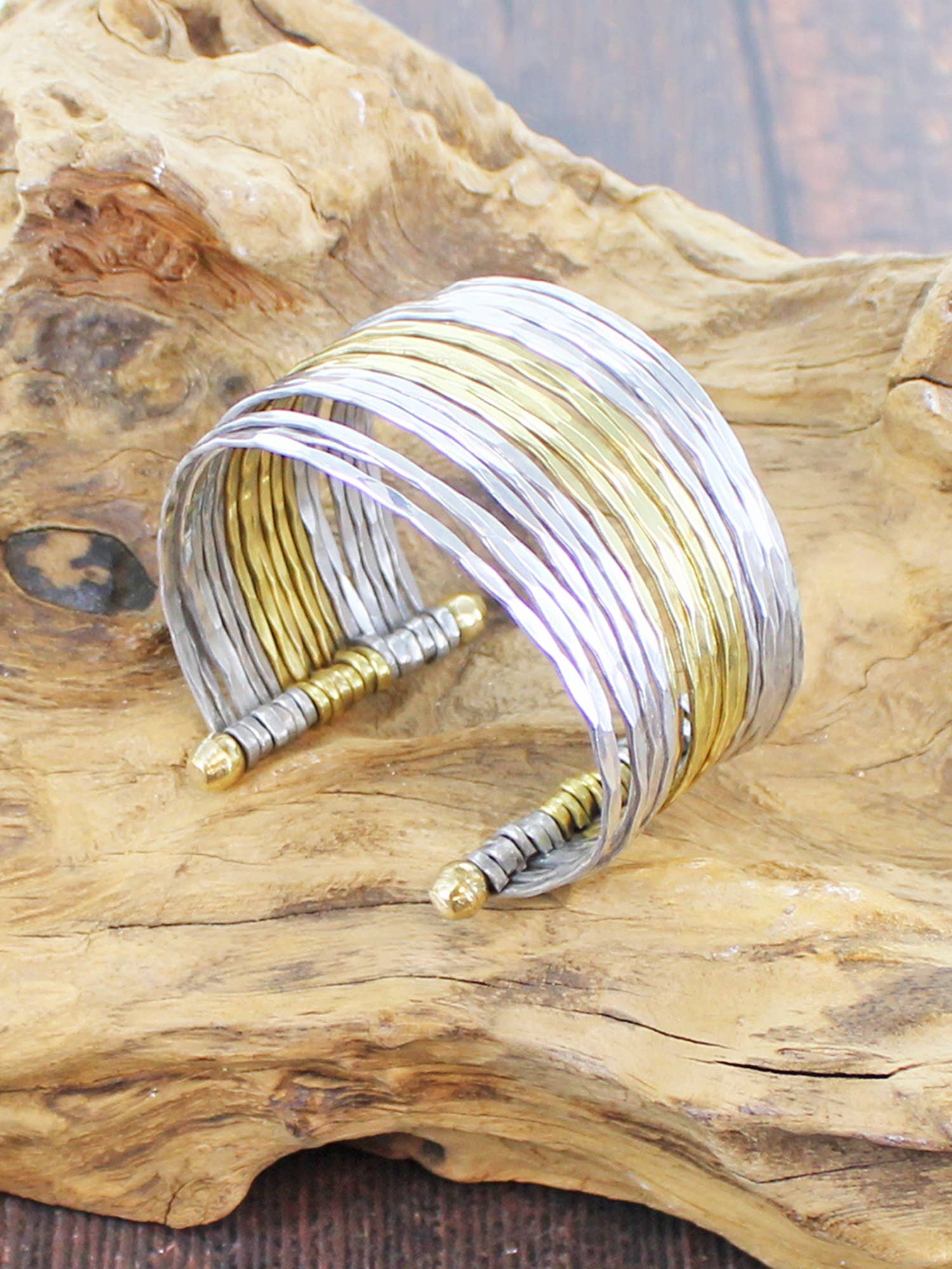 KH1505 WIDE SILVER & GOLD CUFF