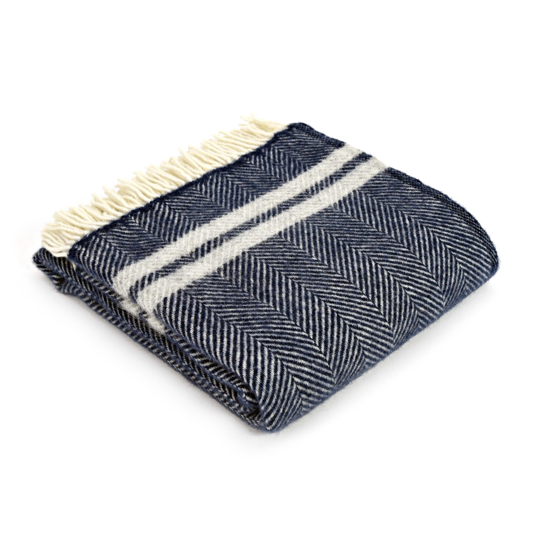 Fishbone 2 Striped Pure New Wool Throw : Navy & Grey