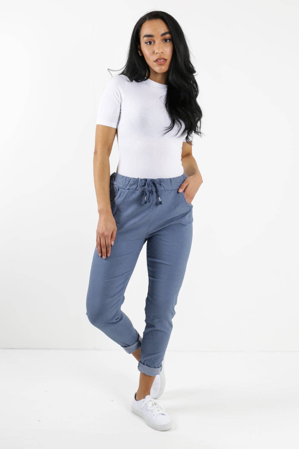 Womens Plain Magic Pants Italian Multi Colours: Beige / One Size (UK 10-14)