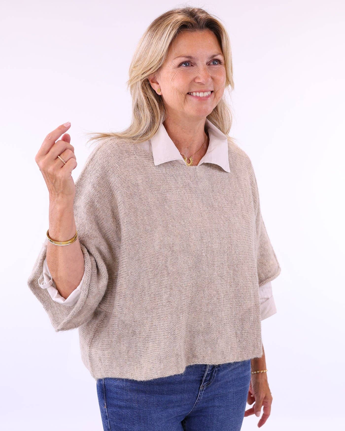 Alpaca Blend Short Tunic Top: Cloud Grey