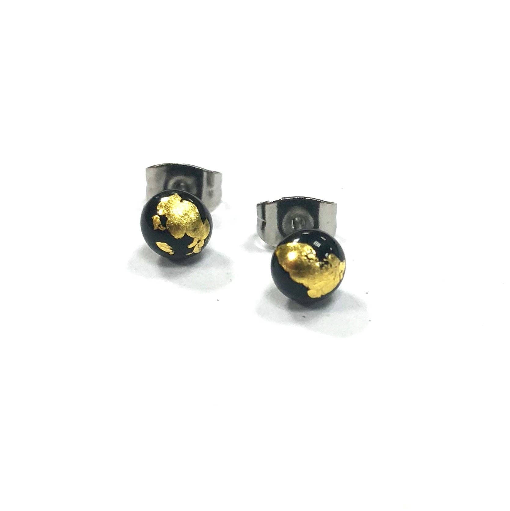 Black and Gold Handmade Glass Stud Earrings - Gifts Under £10 - Scotland