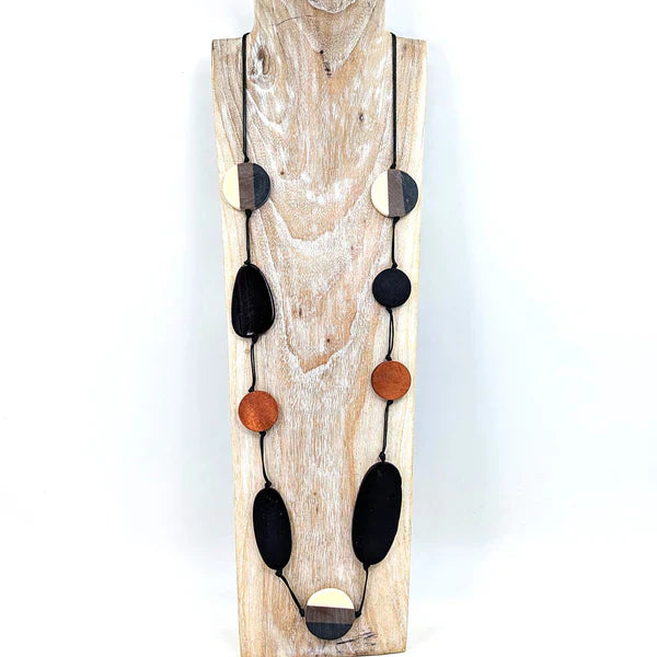 Black Brown Oval Wood Necklace - Jewellery - Scotland