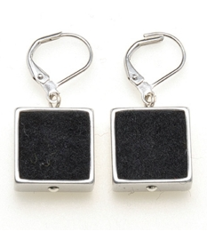 Silver square earrings with black textured stone centers