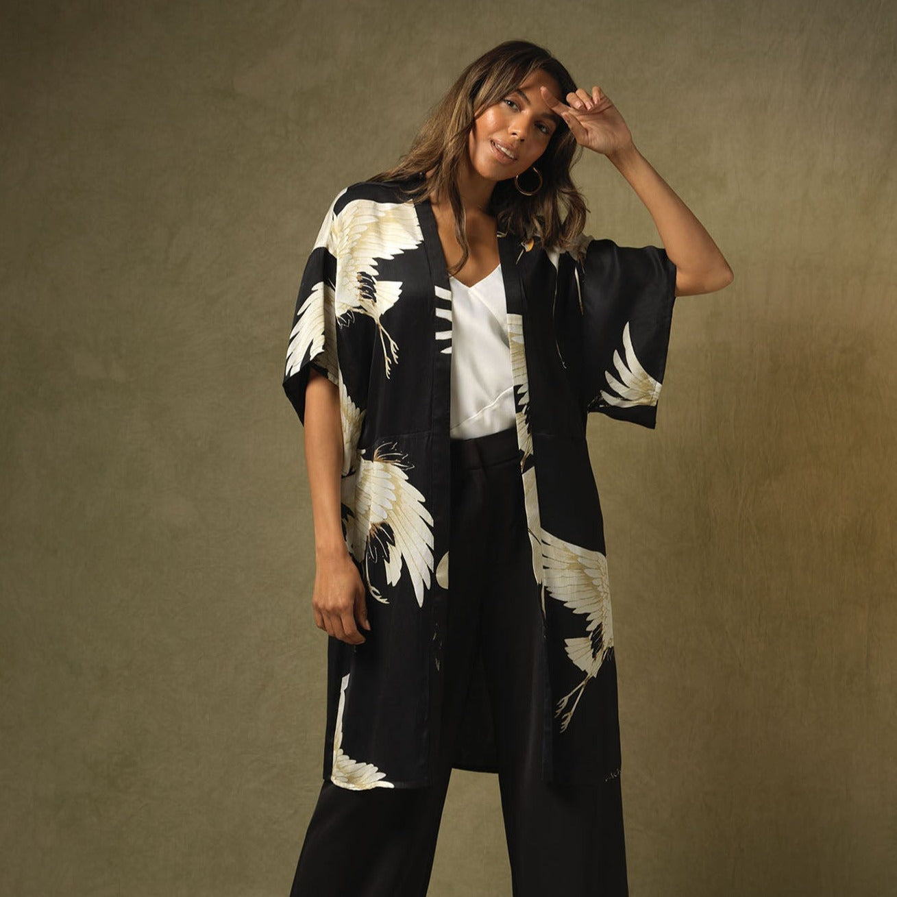 Black Stork Midi Kimono - The Nancy Smillie Shop - Art, Jewellery & Designer Gifts Glasgow