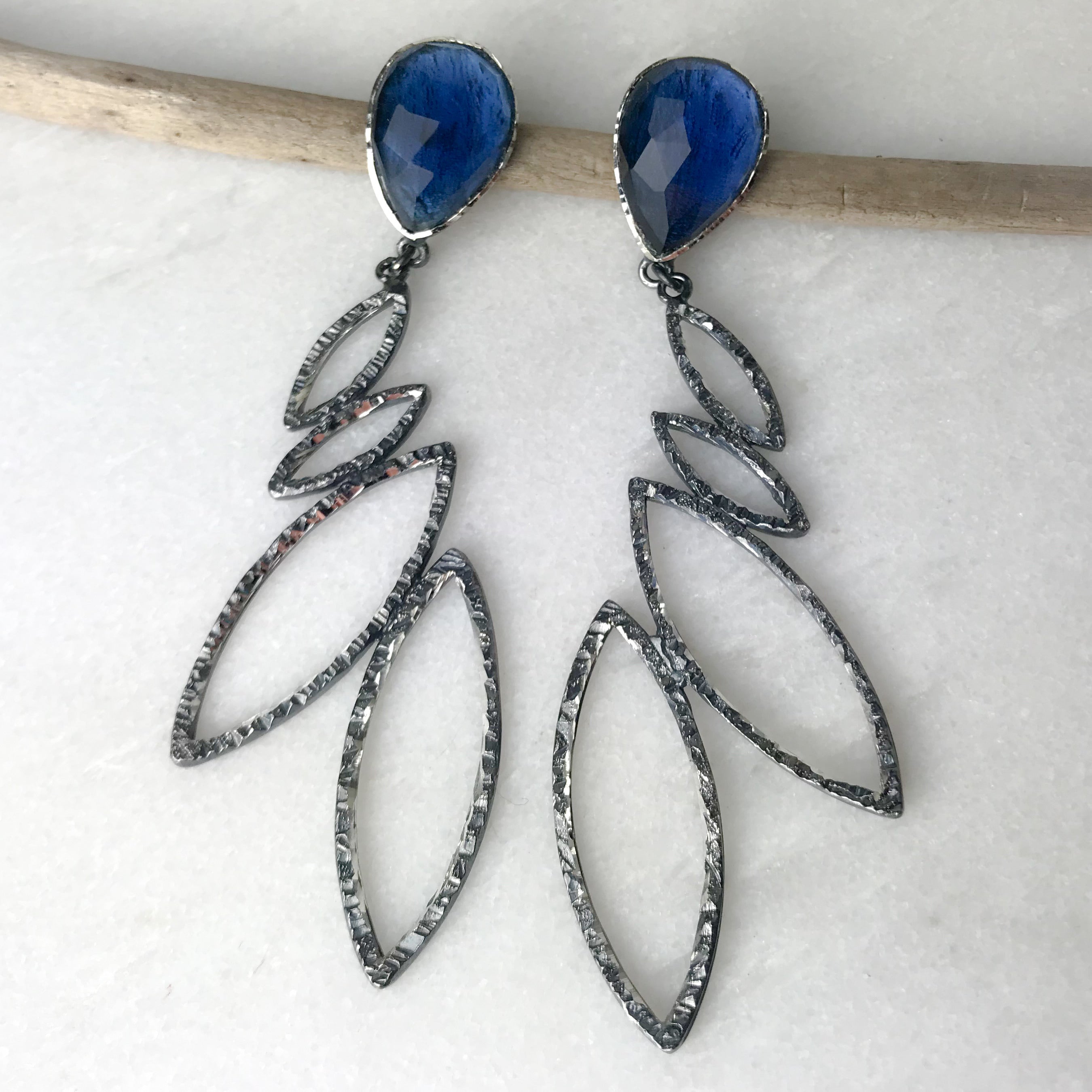 Blue Chalcedony Leaf Drop Earrings - The Nancy Smillie Shop - Art, Jewellery & Designer Gifts Glasgow