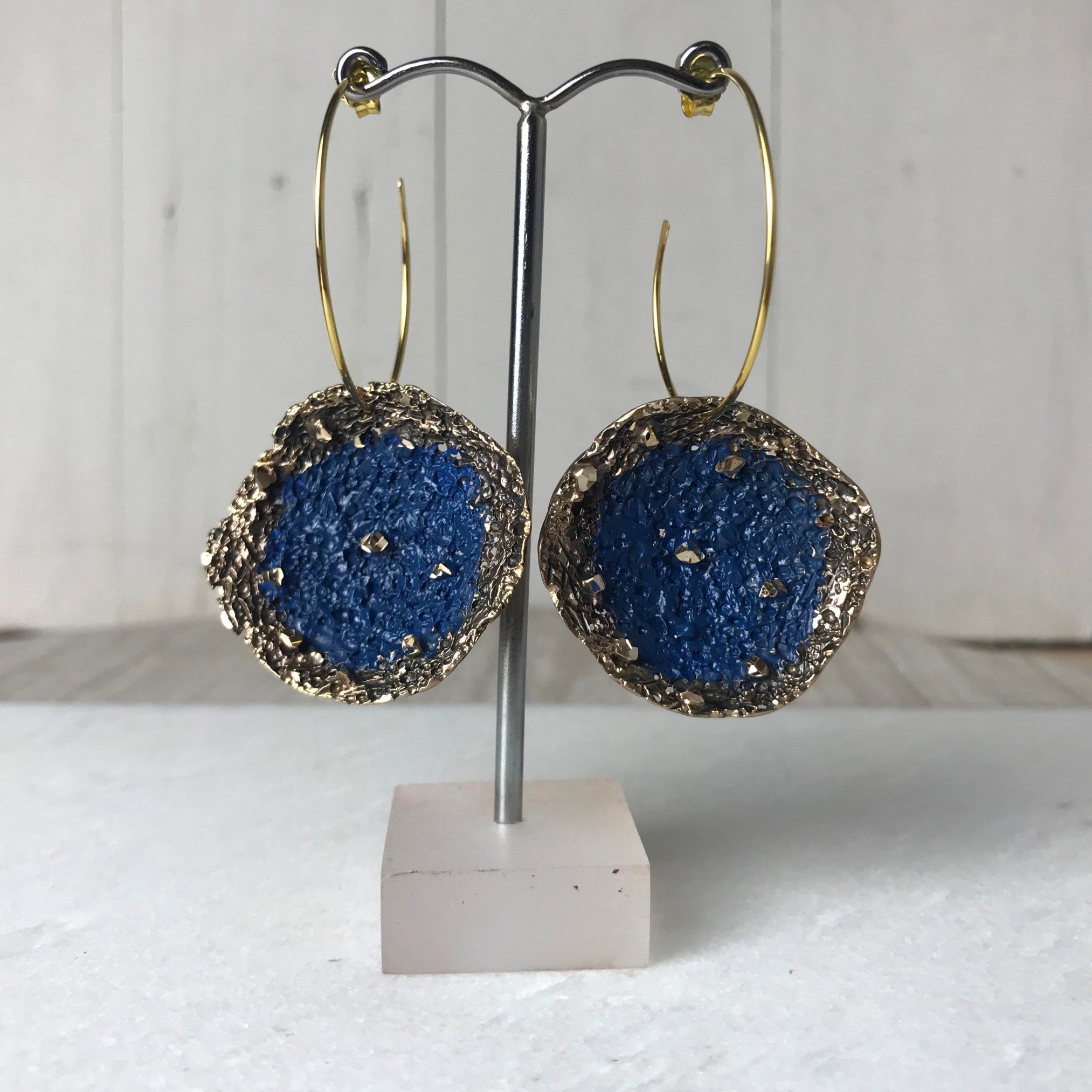 Blue Disc Bronze Earrings - The Nancy Smillie Shop - Art, Jewellery & Designer Gifts Glasgow