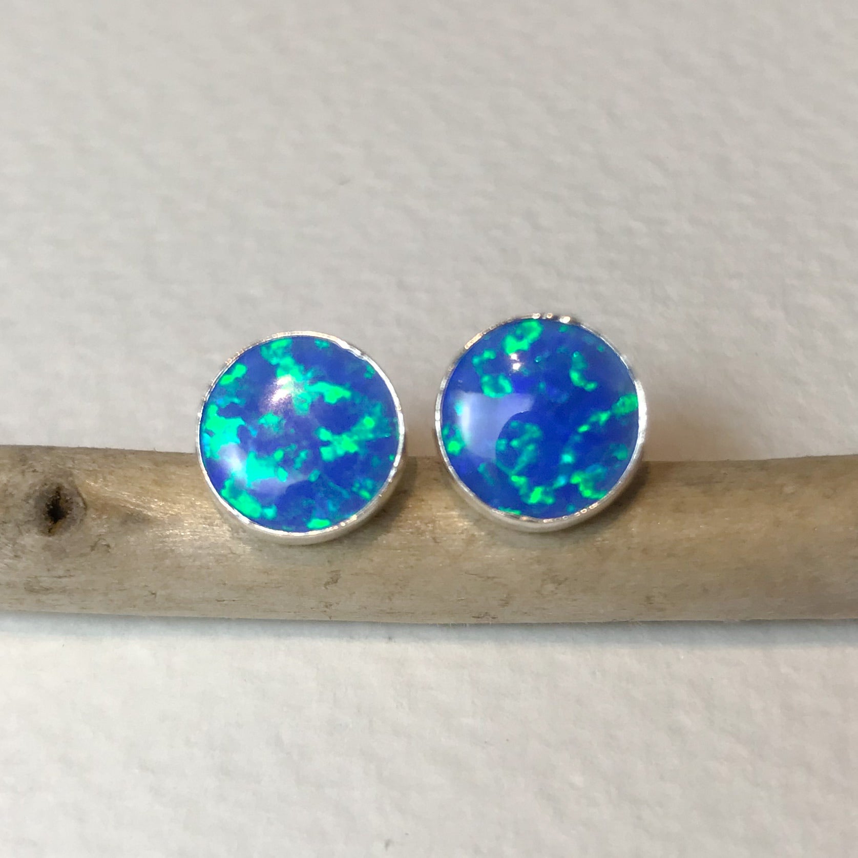 Blue Opal Round Stud - The Nancy Smillie Shop - Art, Jewellery & Designer Gifts Glasgow