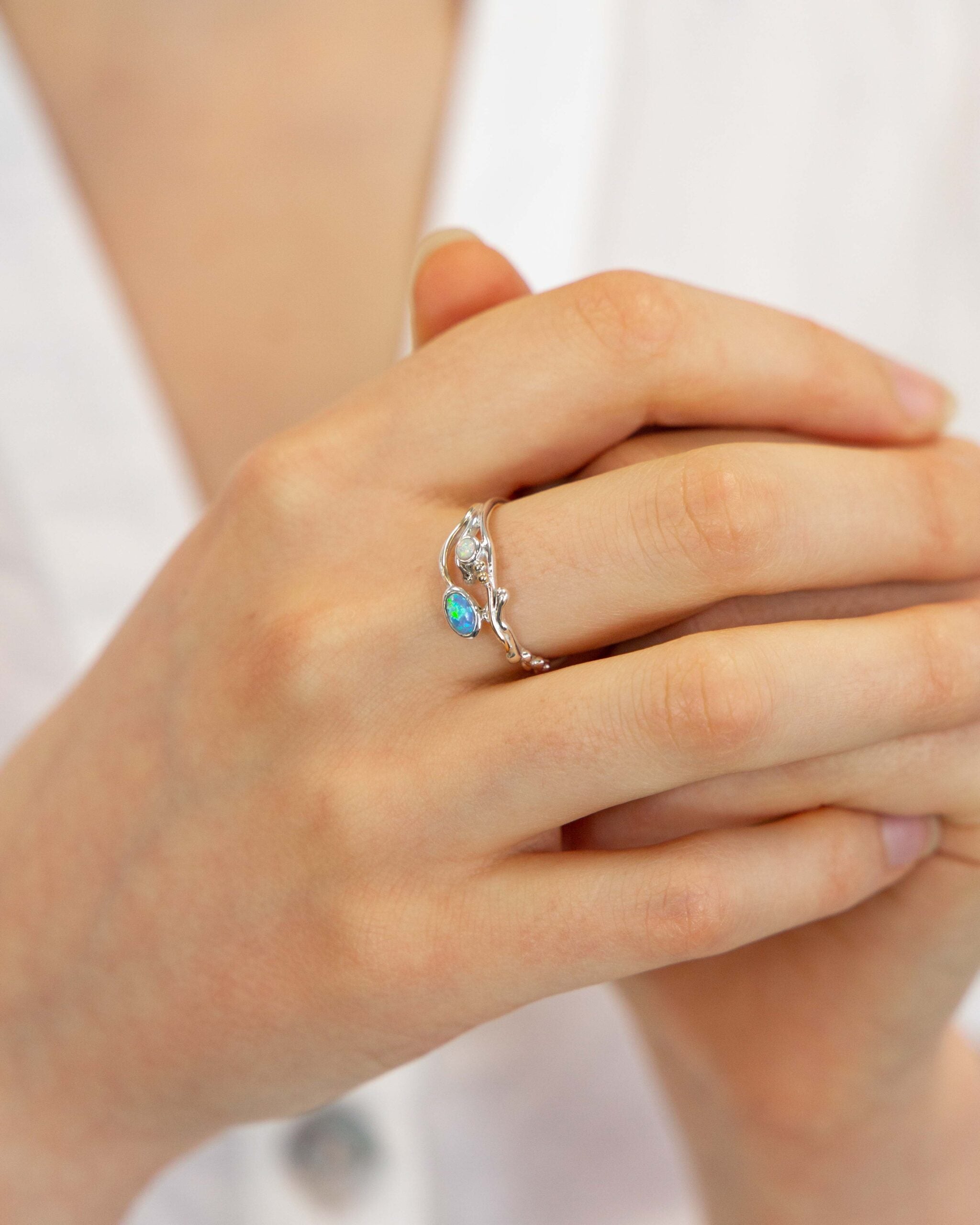 Blue & White Opal Flower Ring - The Nancy Smillie Shop - Art, Jewellery & Designer Gifts Glasgow