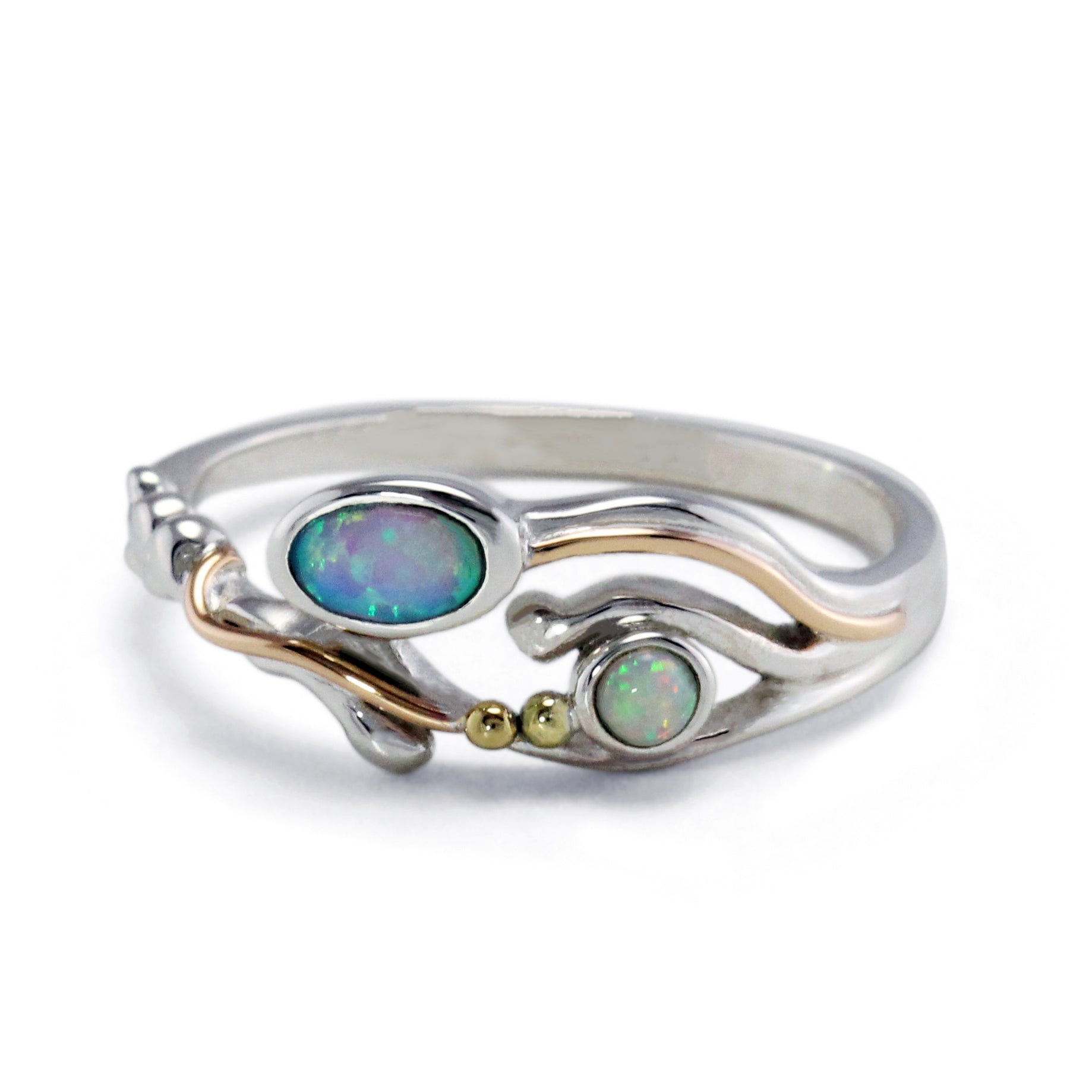 Blue & White Opal Flower Ring - The Nancy Smillie Shop - Art, Jewellery & Designer Gifts Glasgow