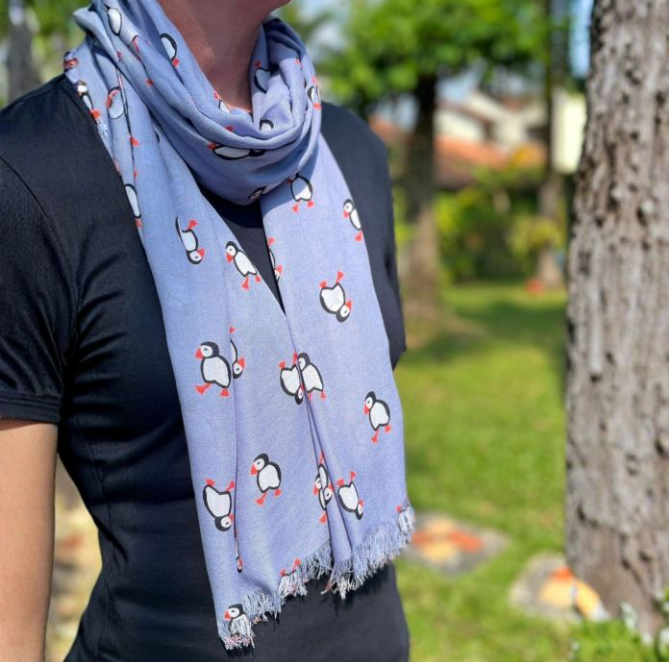 Blue Puffin Canvas Animal Print Scarf