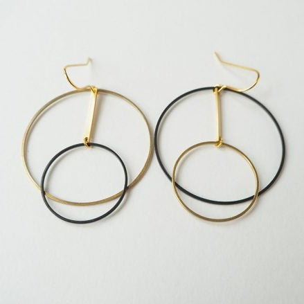 Brass and Black Circle &Vice Versa Earrings - The Nancy Smillie Shop - Art, Jewellery & Designer Gifts Glasgow