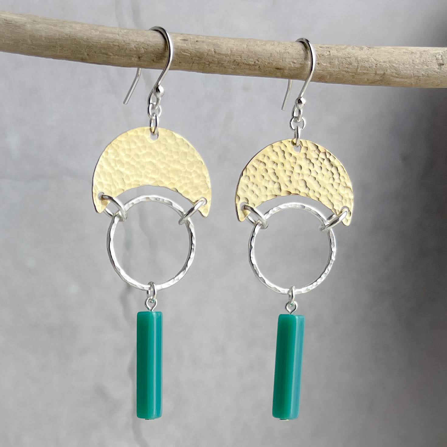 Brass Crescent Moon Drop Earrings - The Nancy Smillie Shop - Art, Jewellery & Designer Gifts Glasgow