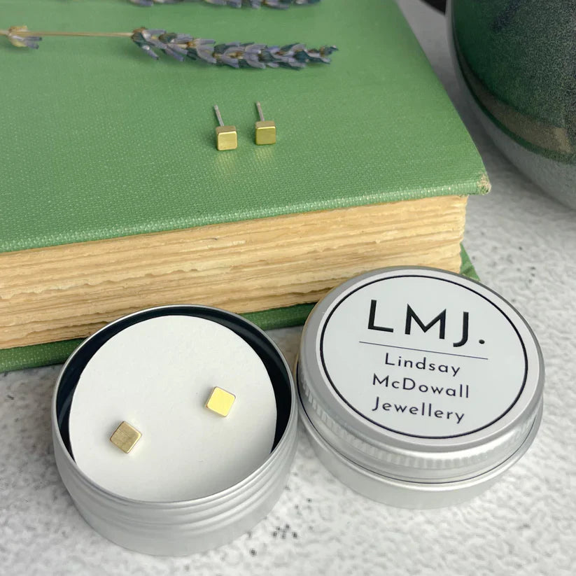 Brass Cube Stud Earrings - Jewellery - Scotland