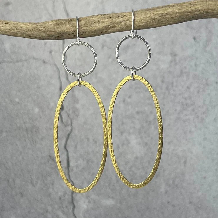 Brass & Silver Oval Drop Earrings - The Nancy Smillie Shop - Art, Jewellery & Designer Gifts Glasgow