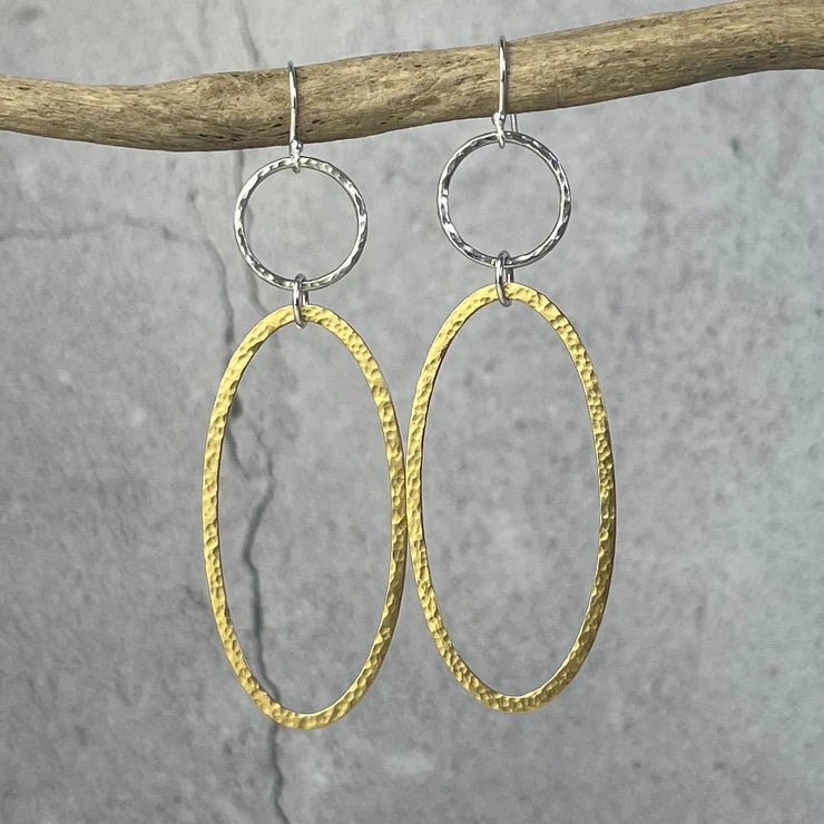 Brass & Silver Oval Drop Earrings - The Nancy Smillie Shop - Art, Jewellery & Designer Gifts Glasgow