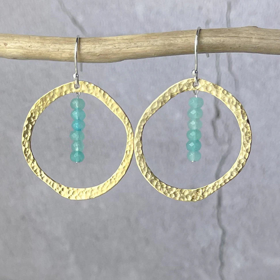 Brass Aqua Irregular Hoop Earrings