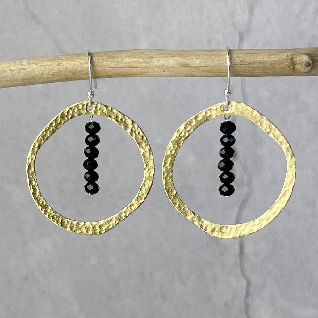 Brass Black Irregular Hoop Earrings