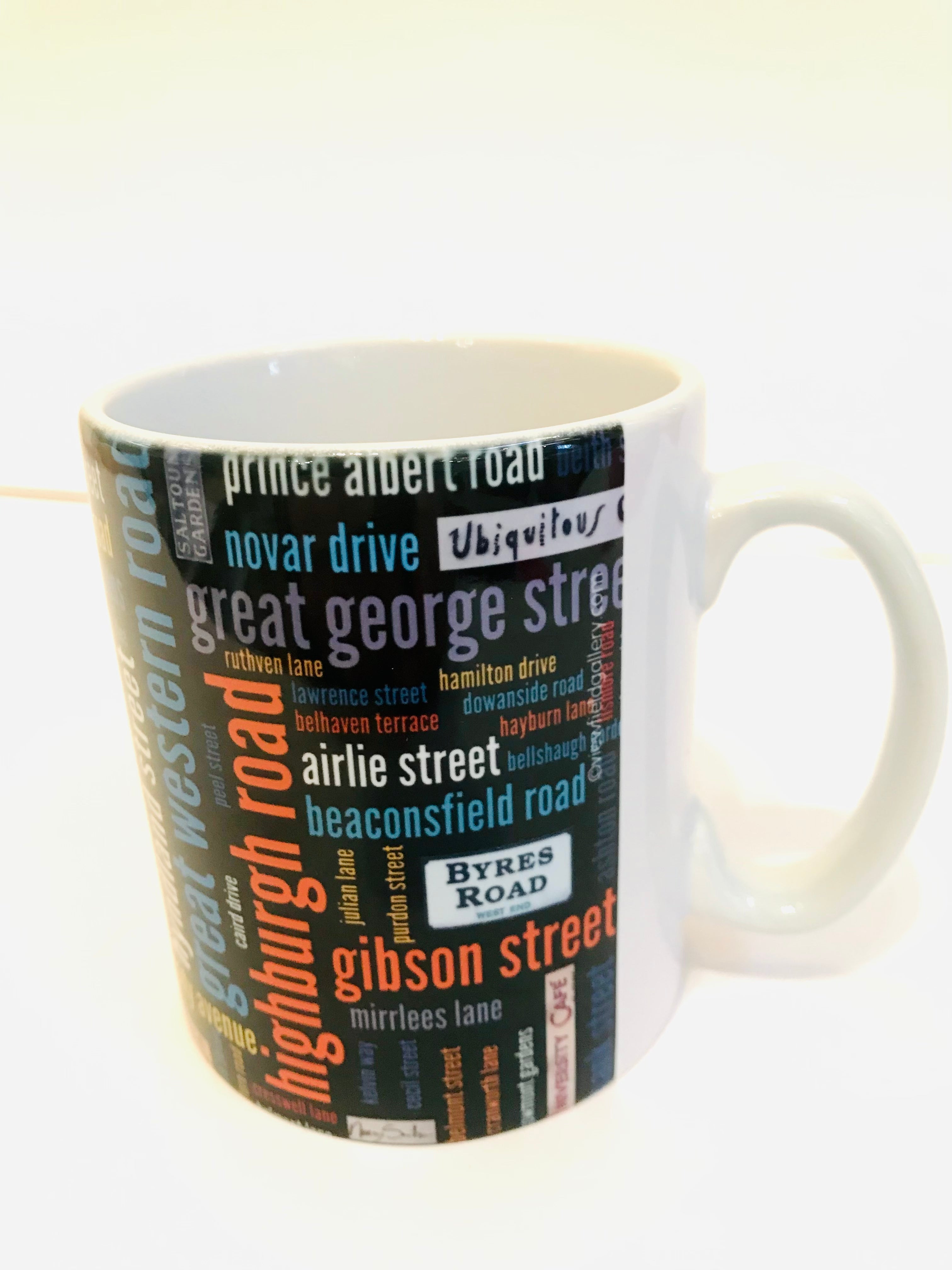 Bright West End Street Names Mug - The Nancy Smillie Shop - Art, Jewellery & Designer Gifts Glasgow
