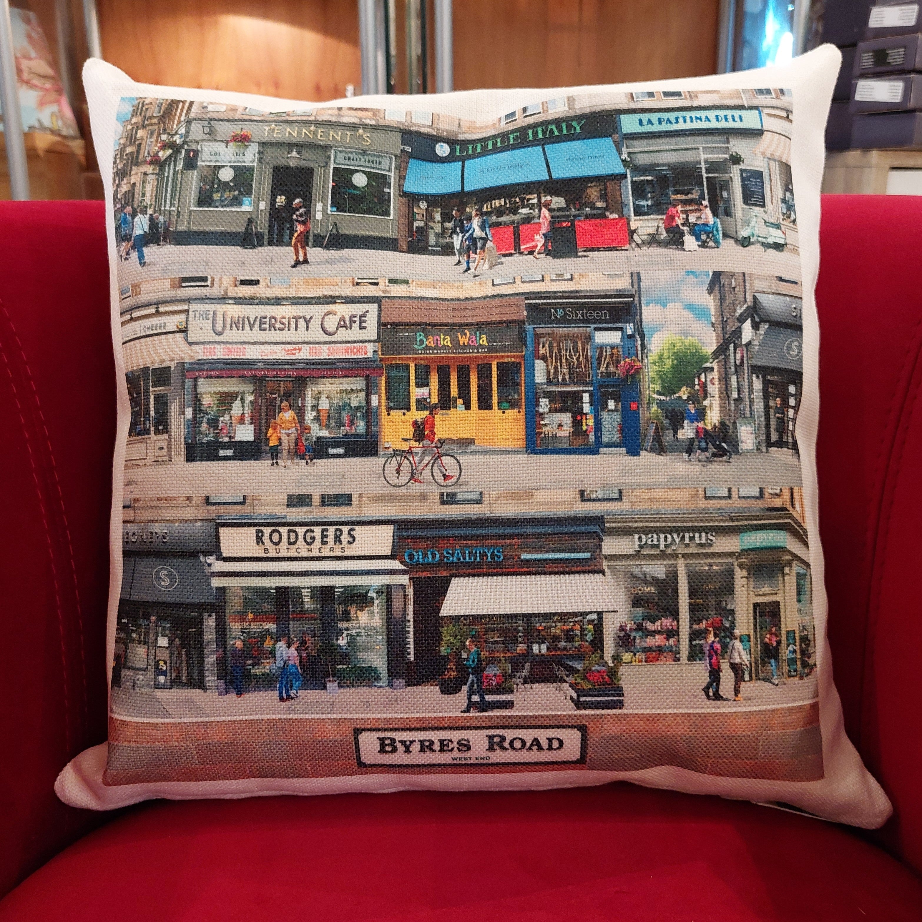 Byres Road Cushion - The Nancy Smillie Shop - Art, Jewellery & Designer Gifts Glasgow