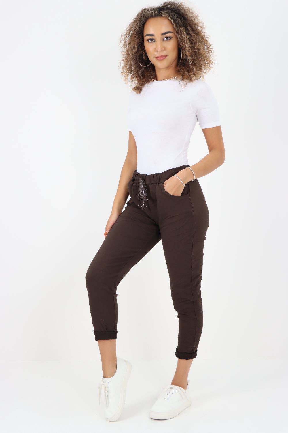 Womens Plain Magic Pants Italian Multi Colours: Beige / One Size (UK 10-14)