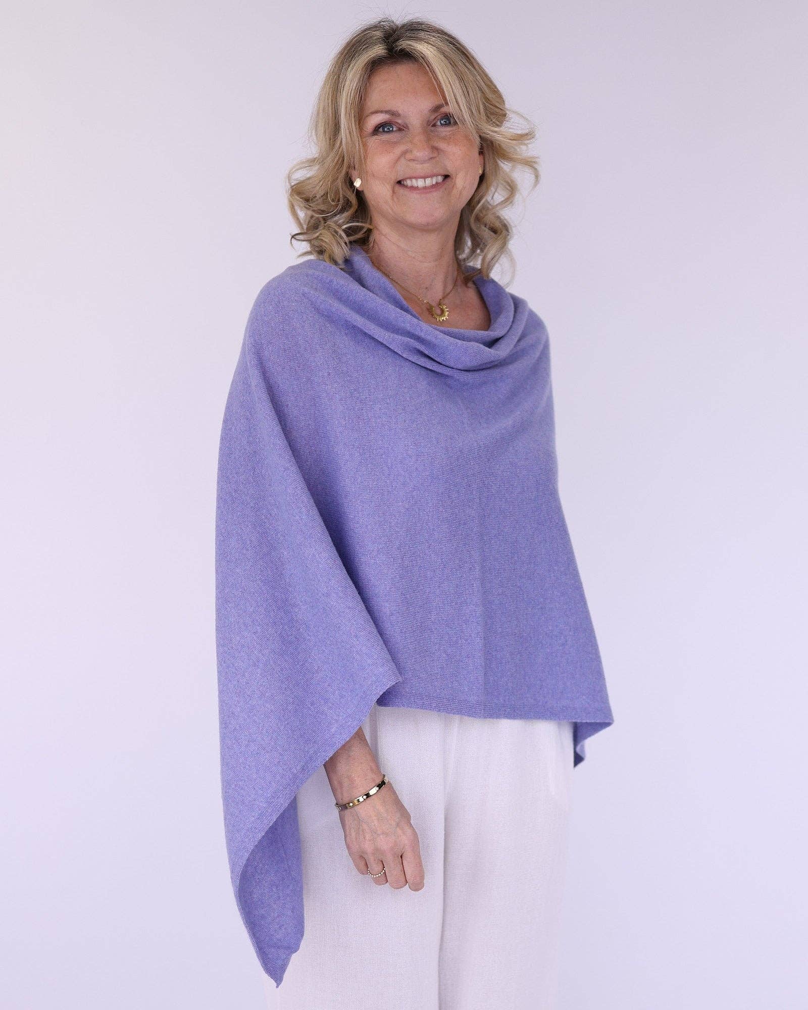 Classic Cashmere Blend Poncho: Denim Blue