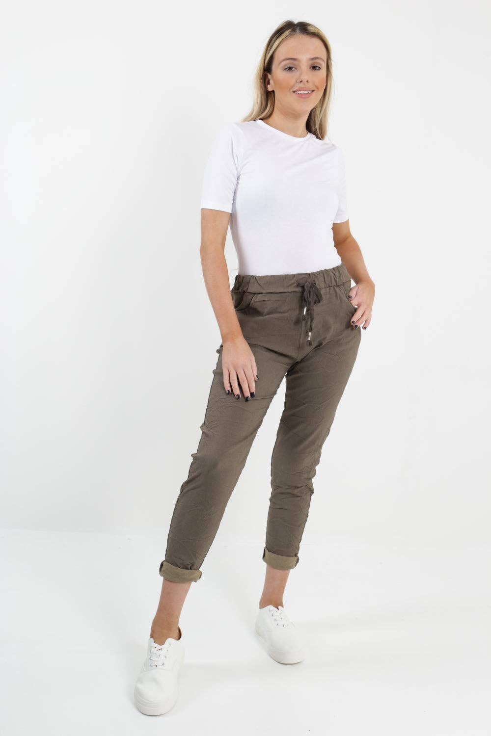 Womens Plain Magic Pants Italian Multi Colours: Beige / One Size (UK 10-14)