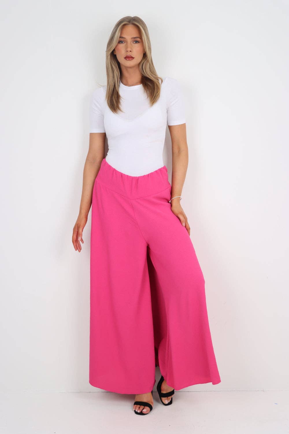 Italian Plain Palazzo Trousers: Beige / One Size (UK 10-24)