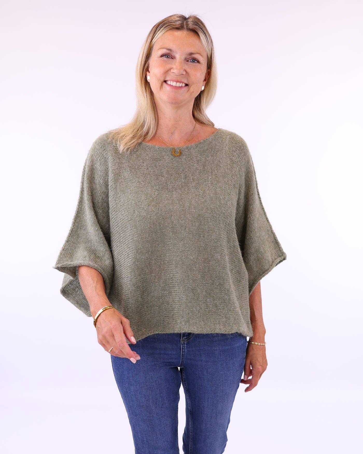 Alpaca Blend Short Tunic Top: Cloud Grey