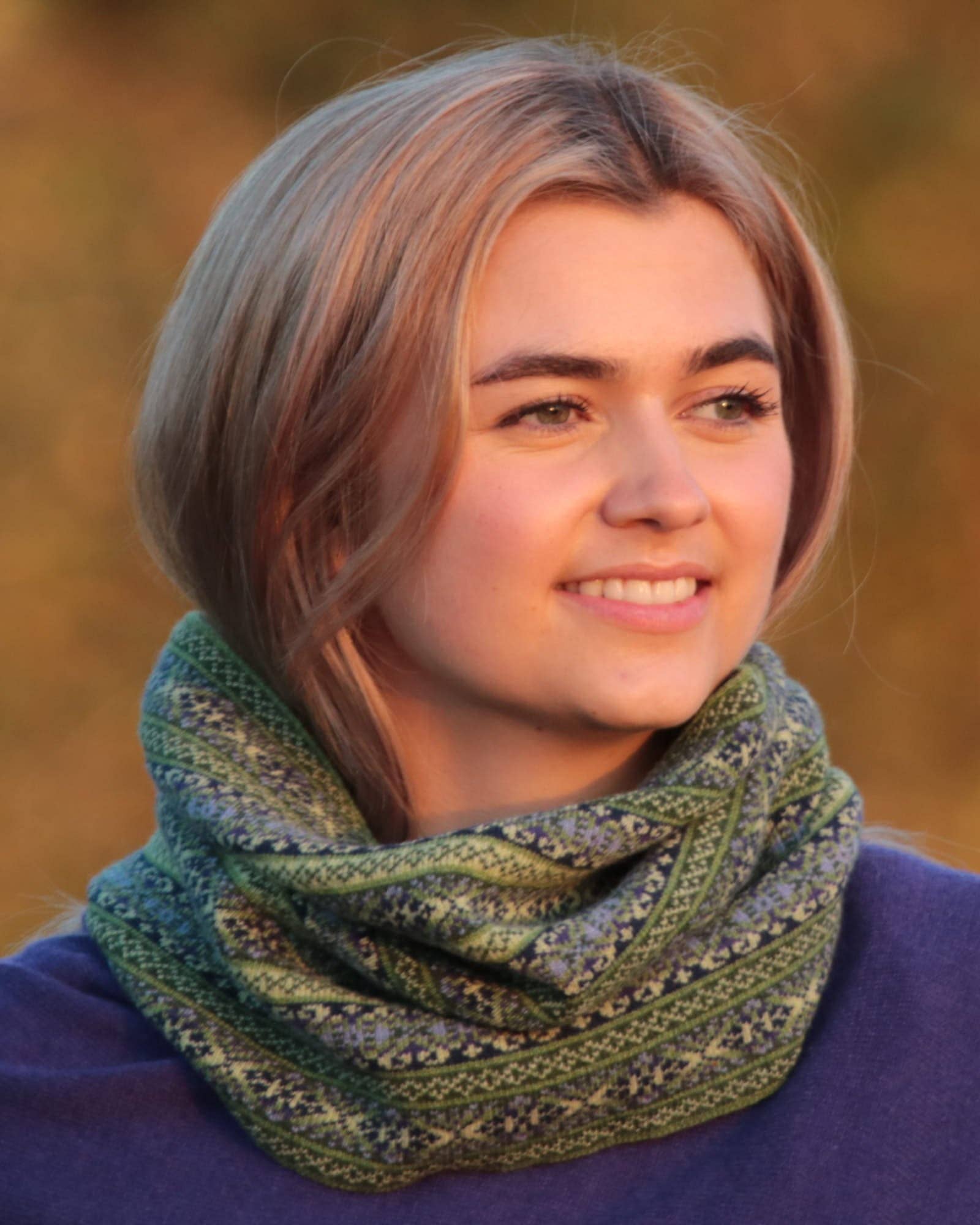 Cashmere Blend Fairisle Snood: Peacock Venetian Red and Mustard - ALL ITEMS - Scotland